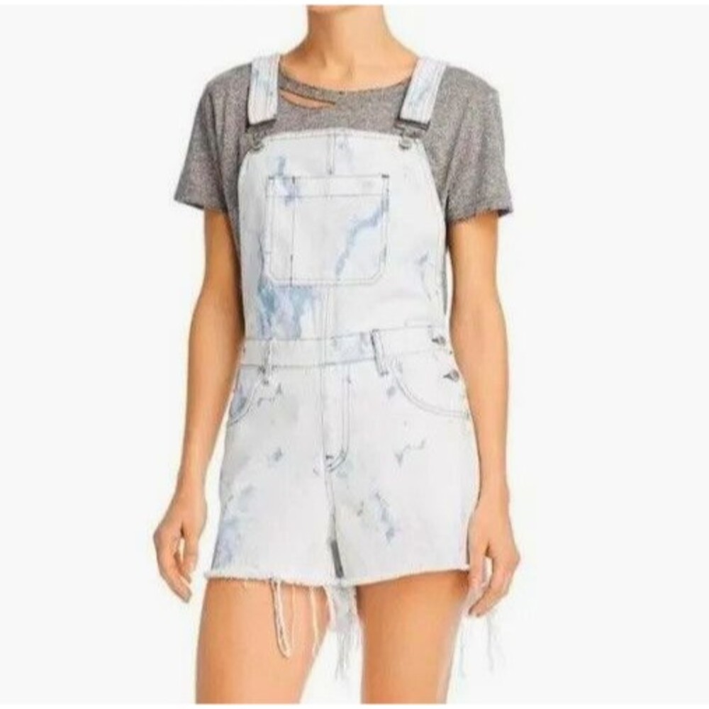NWT Hudson Denim Shortalls Acid Wash Tie Dye Blue Jean Overalls Y2K